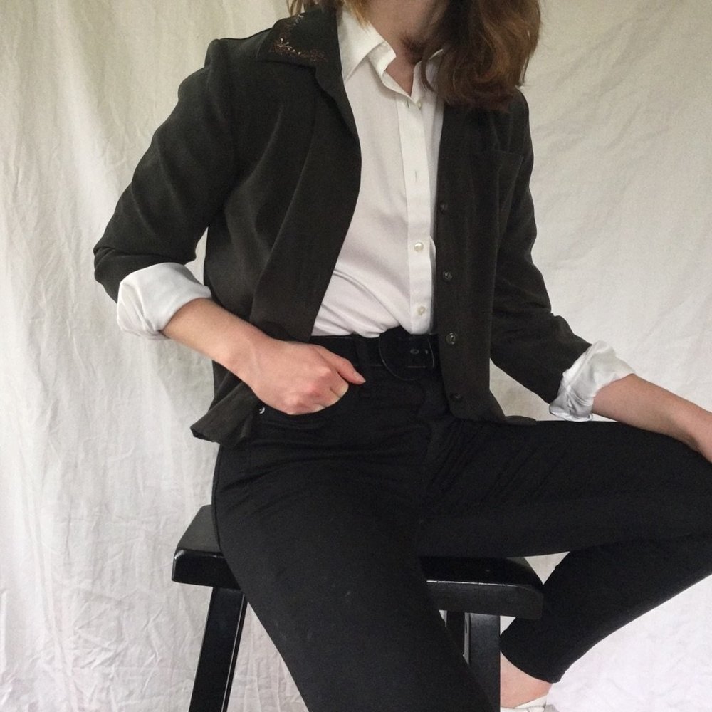 Vintage Teddi Petite blazer embroidered dark green